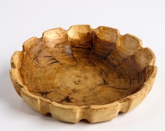 Wooden bowl round flower shape handmade solid wood Ø45 cm