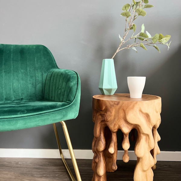 Saman hout ronde kruk hout (45x235x35) naturel bijzettafel meubel bloemen kruk massief
