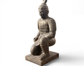 Estatua de guerrero de terracota de 100 cm, figura de jardín de hormigón fundido, escultura asiática, resistente a la intemperie, decoración china con aspecto de piedra, terraza, entrada y patio.