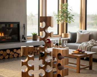 Fahome Wine Rack Solid Wood (50/70/100x19.5x14.5) Freestanding Wine Holder Solid Wood Bottle Holder