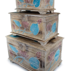 Wooden chest flower decoration - treasure chest treasure box wooden box carving turquoise red