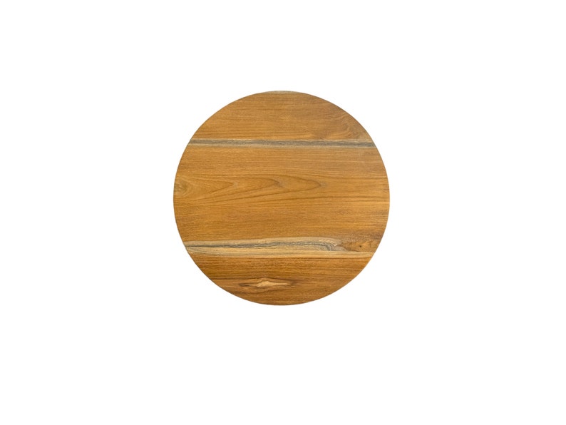 Table d'appoint en teck faite à la main bois naturel massif au design moderne tabouret fleuri bandes de bois sur les côtés ronde image 4