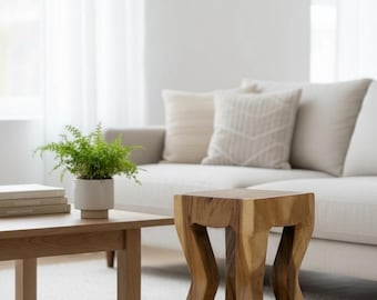 Wooden side table - wooden stool, coffee table, side table - flamed, handmade - solid Suar wood - 50x28x28 cm