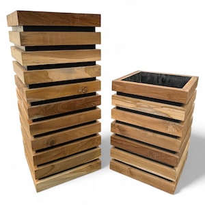 Houten bloembak - bloempot, balkonbak, plantenbak - handgemaakt - modern met houten latten - 40 & 70x30x30 cm