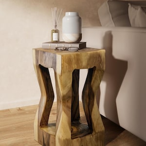 FaHome Holzhocker - Edler Beistelltisch Holz (50x28x28cm) - Holz Hocker - Handgefertigter Beistelltisch aus Holz