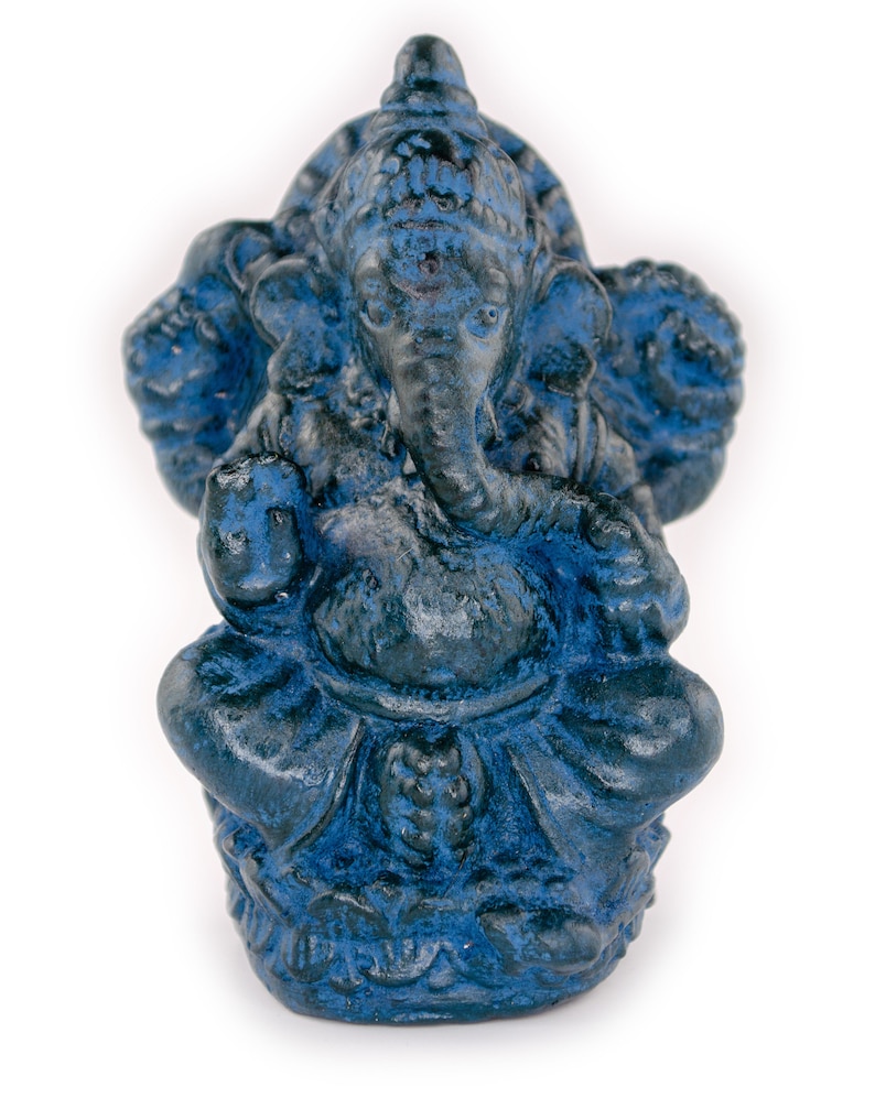 Ganesha Sculpture Hindu Deity Stone Figure Lucky Statue approx. 12 cm Elephant Blue image 1