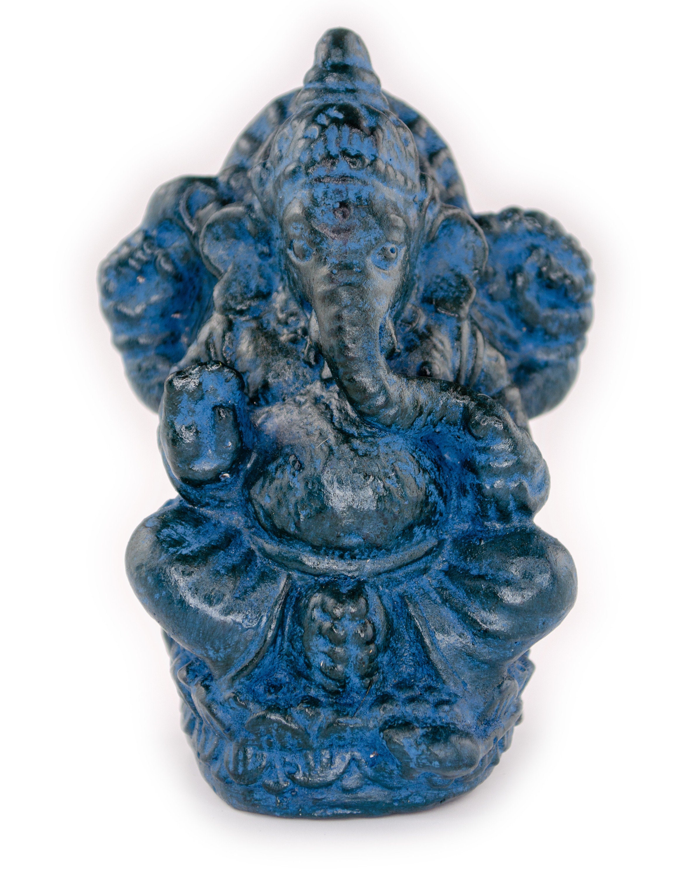 Ganesha Sculpture Hindu Deity Stone Figure Lucky Statue approx. 12 cm Elephant Blue