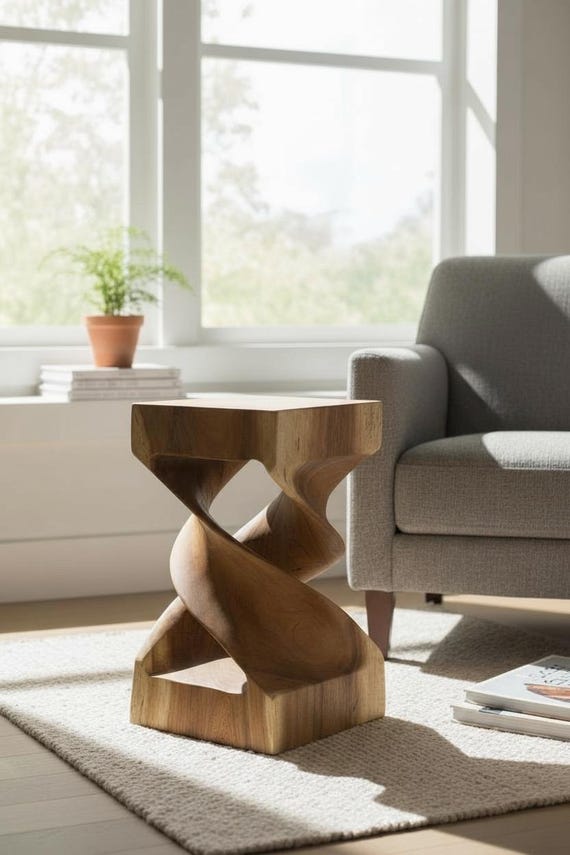 Beistelltisch Holz: Handgefertigter & Hochwertiger Holzhocker (50x28x28) Gedrehter Hocker Massiv Eckig Pflanzenständer
