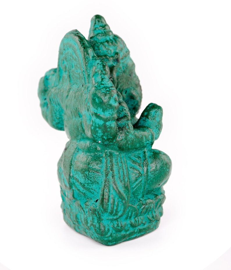 Ganesha Sculpture - Decorative Room Decoration Artwork - Hindu Deity of Good Luck - Stone Mixture Elephant Green - 12 x 8.5 x 6 cm image 5