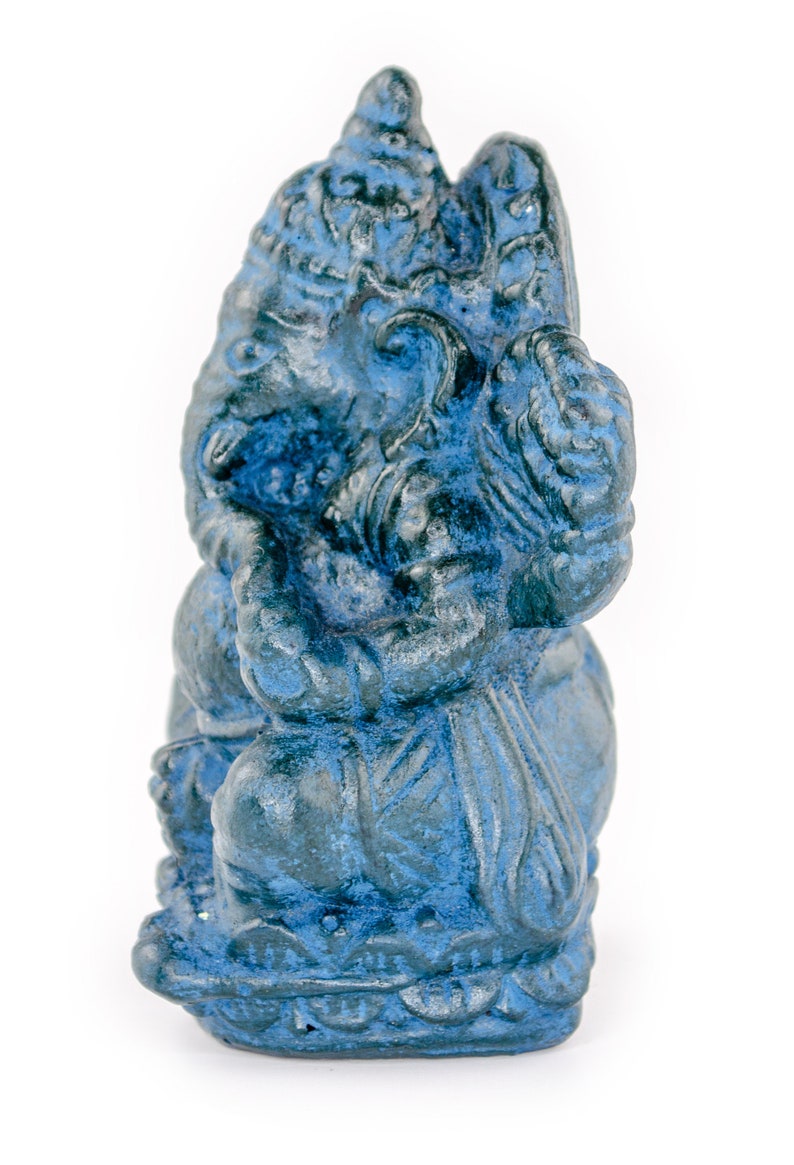 Ganesha Sculpture Hindu Deity Stone Figure Lucky Statue approx. 12 cm Elephant Blue image 3