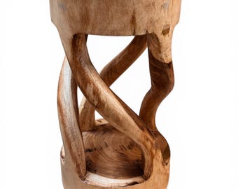 Samanholz ronde kruk (B-kwaliteit!!!) gedraaid (50x28x28) natuurlijke bijzettafel meubel plantenstandaard massief hout