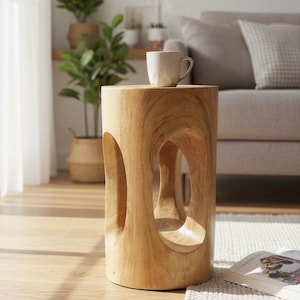 Banco de madeira maciça redondo (50x30x30cm) banco mesa lateral natural banco de flores madeira maciça