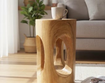 Wooden stool solid round (50x30x30cm) stool natural side table flower stool solid wood
