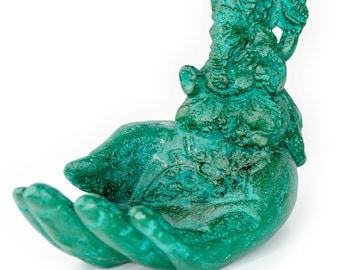 Ganesha Hand Sculpture - Decorative Room Decoration Soap Dish Incense Sticks - Hindu Deity of Good Luck - Elephant Green - 13x9x15 cm