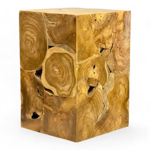 Wooden mosaic side table - coffee table, bedside table, plant stool - handmade - 60x40x40 cm