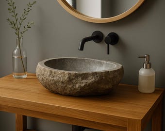 Lavabo in pietra naturale - lavabo da appoggio per bagno e WC - unico - masso massiccio