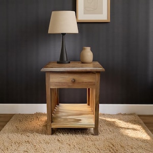 Table de nuit en bois - table d'appoint table de chevet - look vintage en teck massif - 50x40x30 cm