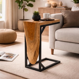Multifunctional side table - coffee table storage table - flexible design C-shape - teak wood - 50x40x20 cm