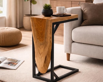 Multifunctional side table - coffee table storage table - flexible design C-shape - teak wood - 50x40x20 cm