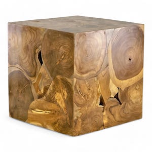 Mesa auxiliar hecha a mano de mosaico de madera natural - mesa de centro, mesita de noche, taburete o taburete para plantas, bloque de madera, madera de raíz