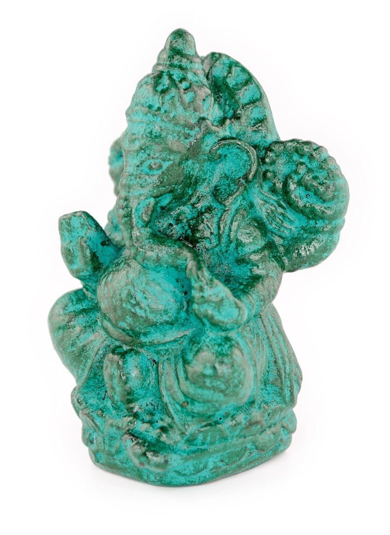 Ganesha Sculpture - Decorative Room Decoration Artwork - Hindu Deity of Good Luck - Stone Mixture Elephant Green - 12 x 8.5 x 6 cm image 8