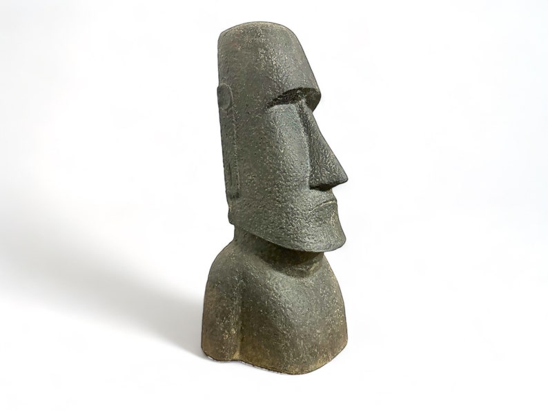 Sculpture Moai d'environ 120 cm Statue Rapa-Nui en pierre de sable de lave Figurine de l'île de Pâques Décoration de jardin Tête grise image 3