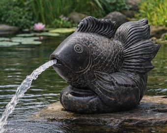 Koi-visfontein – Tuinvijverdecoratie – Weerbestendig – Waterornament met stenen figuur – 60 cm