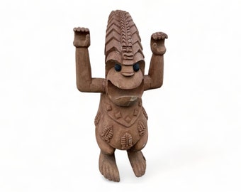 Sculpture Tiki sculptée à la main en bois de palmier, 50 cm - décoration exotique, idéale pour le jardin et l'intérieur