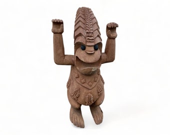 Handgeschnitzte Skulptur Tiki Figur aus Palmen-Holz, 50cm - Exotische Dekoration, Ideal für Garten und Innenbereich