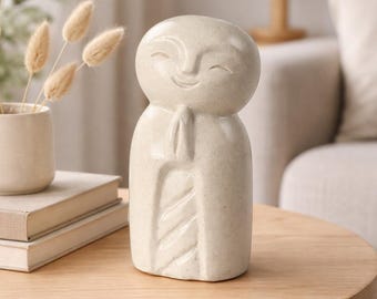 Jizo Figurine – Garden Living Room Shelf Decoration – Weatherproof – Stone-Look Sculpture Zen Monk Light – 21x9x10 cm