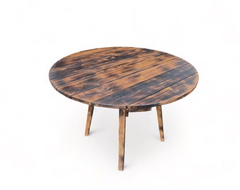 Table de jardin en bois de teck - bois massif unique au charme naturel pour l'intérieur et l'extérieur - flambé - 120 et 150 cm de diamètre