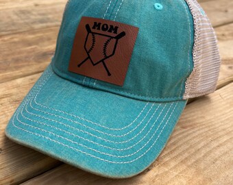 Baseball Mom Leather Patched Hat, Rocker Mama Hat, Baseball Hat, Trucker Hat, Snapback Hat, Womens Hat, Mom Hat, Hat for her