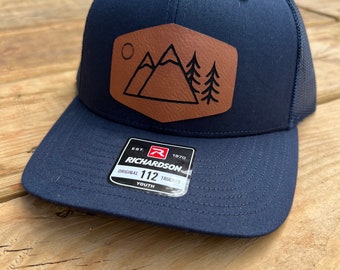 Youth Outdoors Leather Patched Hat, Hat for Kids, Trucker Hat, Snapback Hat, Richardson 112 Hat, Engraved Leather Patched Hat,Birthday Gift