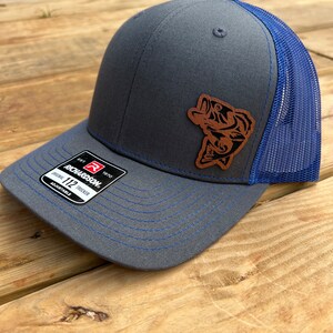 Leather Patched Hat, Bass Fishing Hat, Hat for Fisherman, Fishing Hat, Bass Fish on Hat, Trucker Hat, Snapback Hat, Hats for Cowgirls