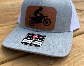 Youth Dirt Bike Leather Patched Hat, Hat for Kids, Trucker Hat, Snapback Hat, Richardson 112 Hat, Engraved Leather Patched Hat,Birthday Gift
