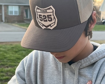Custom Motocross Race Number Hat, Motocross Leather Hat, Trucker Hat, Snapback Hat, Richardson 112 Hat, Engraved Leather Patched Hats
