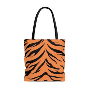 Tiger print bag tiger bag black and orange bag AOP Tote Bag