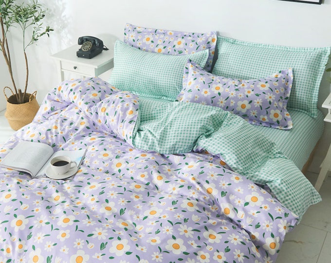 Fashion Bedding Set flowers Double Bed Linens Nordic Duvet Cover Pillowcase Queen Size Flat Sheet Classic Duvet Cover,Comforter