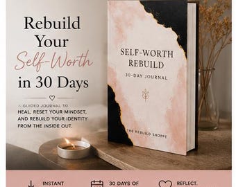Self-Worth Rebuild Journal | 30-Day Identity Recovery, Emotional Healing (Digital Download) Affirmation cards, Bundle