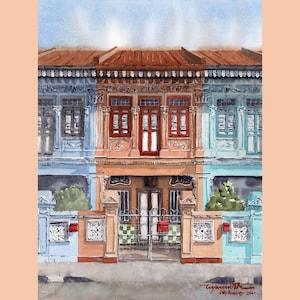 Colourful Peranakan Shop Houses - Joo Chiat Road, Singapore - Watercolour Painting Fine Art Print