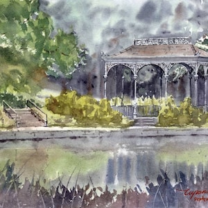 Schwanensee - Botanischer Garten, Singapur - Aquarell Malerei Fine Art Print