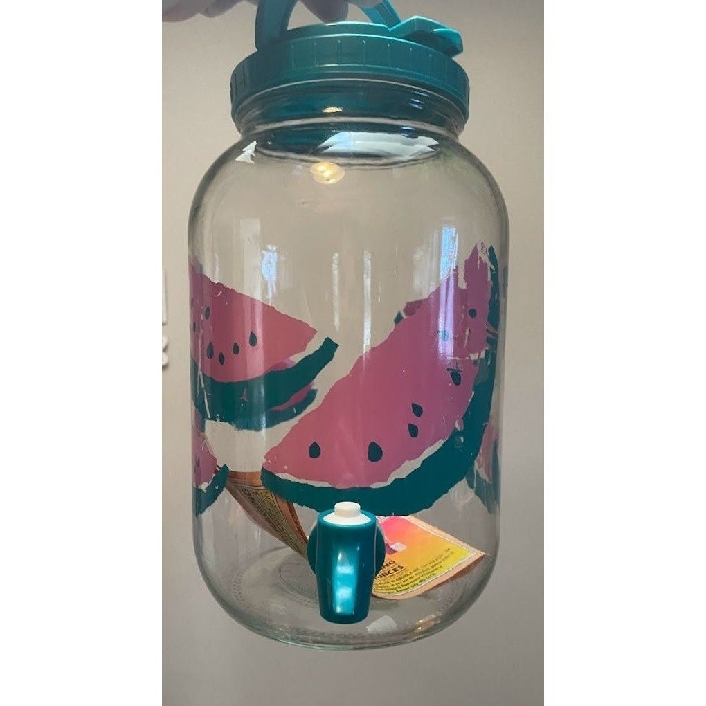Vintage 1 Gallon Glass Watermelon Drink Beverage Dispenser With Spigot &  Handle