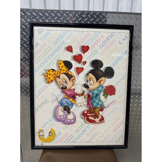Vintage 80s Mickey and Minnie Mouse in Love Framed Poster-28