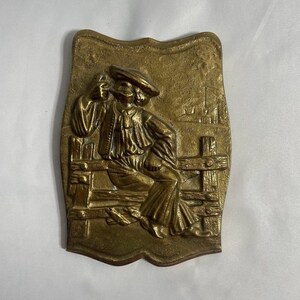 Vintage Brass Scene Relief Wall Art Plaque (french?)