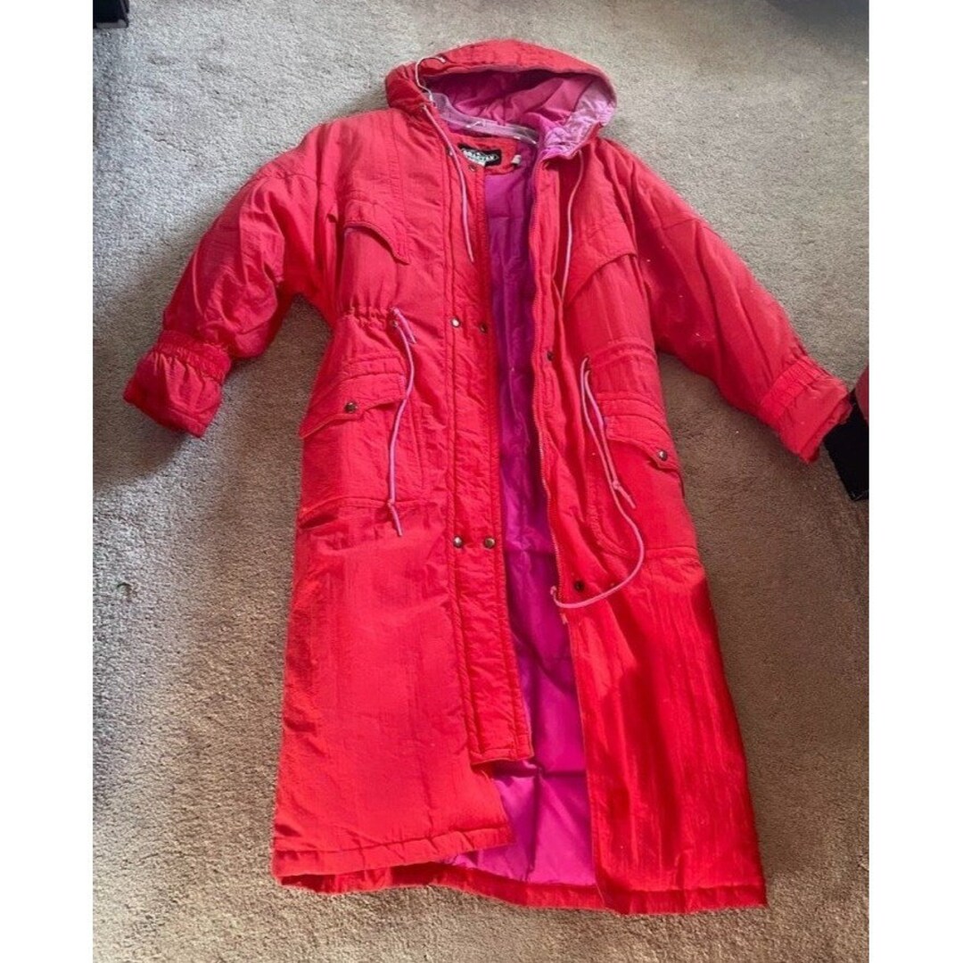 Vintage Braetan Women's Down Ski Coat in Bright Pink and Orange80s