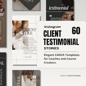 Coaching von Instagram Stories. Kurs Urheber-Vermarktung. Canva Testimonial Vorlagen. Social Media Templates für Coaches. Markenbildung & Marketing