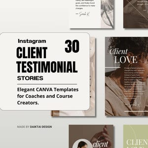 Coaching von Instagram Stories. Kurs Urheber-Vermarktung. Canva Testimonial Vorlagen. Coaching, Wellness, Ganzheitliches Business Branding