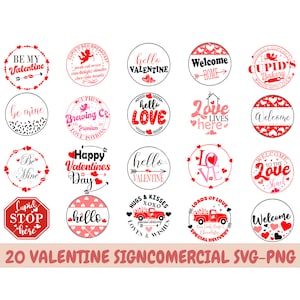 Valentine&#39;s Day Sign SVG Bundle, Wood Round Signs Bundle, Valentine&#39;s Day Door Hanger SVG