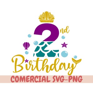 Segundo cumpleaños, sirena SVG, decoración de fiesta de sirena, paquete de cumpleaños de sirena SVG, cumpleaños de sirena SVG, sirena, cumpleaños SVG, svg