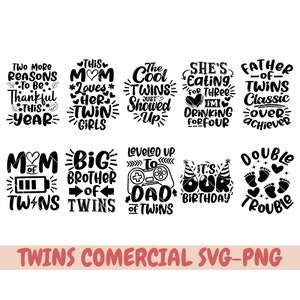 Twins svg bundle, twins png bundle, twin parents svg, twin mom  svg, twin dad shirt design bundle, twins png, pray for one blessed with two